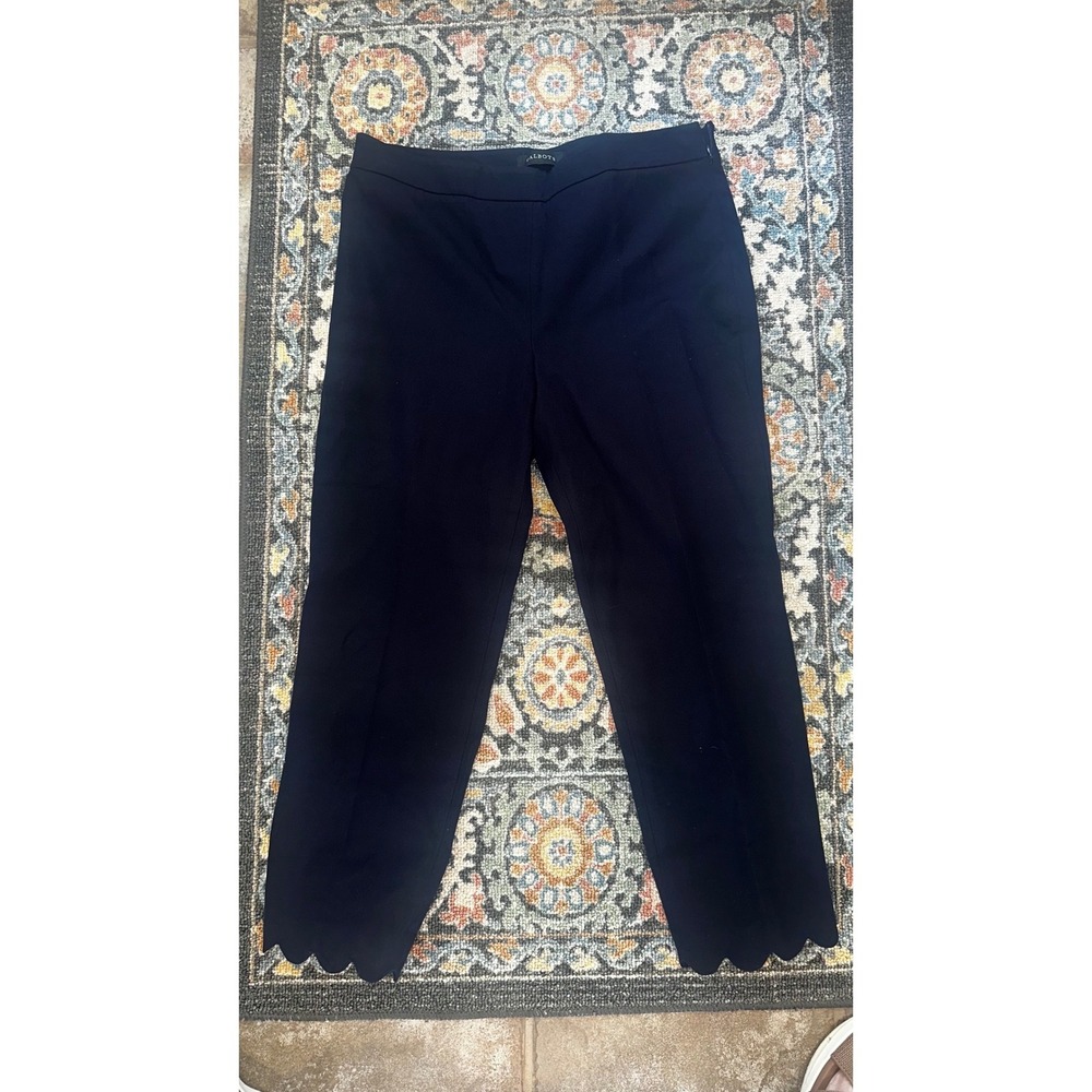 Talbots Chatham Crop Pants Navy Black Scalloped Hem Slim Leg Side Zip Size 8 NEW